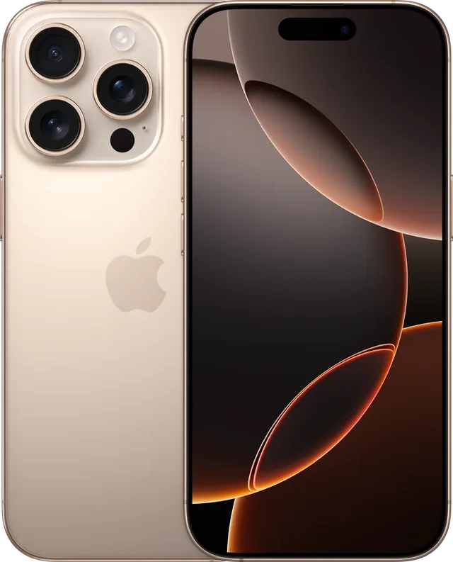 iPhone 16 Pro Titânio Deserto, traseira e frente